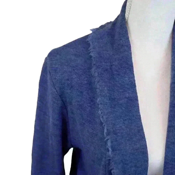 BLUSBAR Wool Medium Blue Frayed Edge Long Sleeve Open Front Cardigan Size Small - Picture 3 of 8